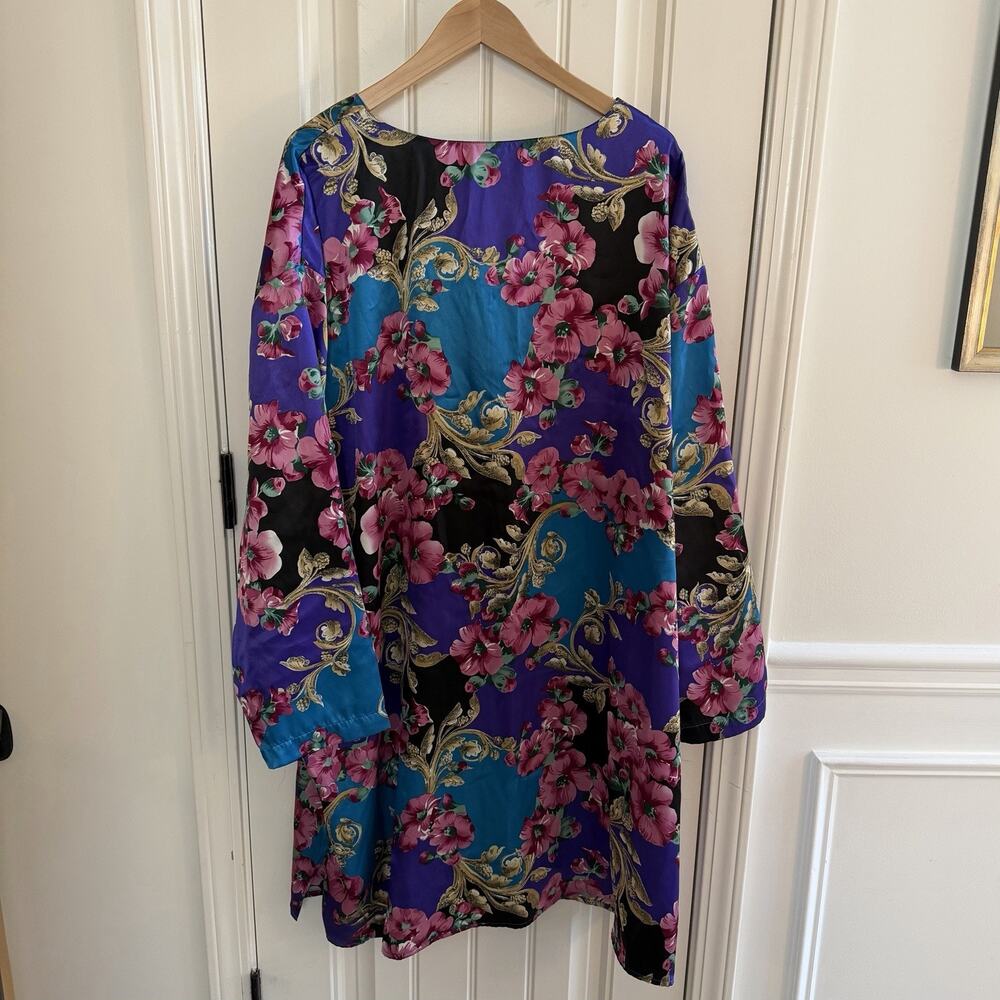 Vintage Solange Satin Nightgown House Dress Multi Color Floral Women's Sz 26/28 - Picture 8 of 11